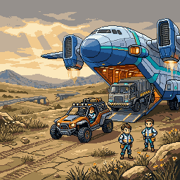The Carrier deploying vehicles into an open frontier wasteland