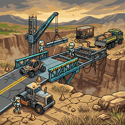 Roads, bridges and generators built across a zone